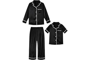 ALISISTER Ensemble de Pyjama en Soie pour Filles et garçons 3 pièces Pyjama pour Enfants Boutonné Pyjamas vêtements de Nuit en Soie Ensembles de Salon 5-12 Ans