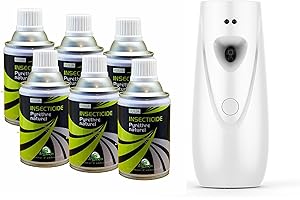 PRODIFA Insecticide pyrèthre naturel. 6x250ml avec Diffuseur Automatique (APRD07_couleur Blanc). Anti mouches, moucherons, moustiques, mites, punaises de lit. Élimine et éloigne insectes volants et rampants