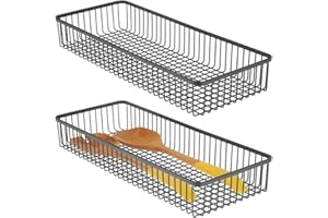 mDesign Set da 2 Porta Posate Universale in Metallo – Organizer per Posate da cassetto Ideale Anche per Altri Utensili da Cucina – Portaposate per cassetti della Cucina – Nero