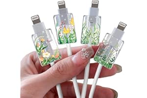DiyGody Glitter Bling Cable Protector for iPhone Type-c Charger, Sparkle Green Grass Pattern 4 PCS Set Phone Charger Saver