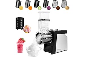 RISESOL 7 en 1 Coupe Légumes Électrique Broyeur à Glace Rape à Fromage Carottes Acier Inox avec 7 Lames 250W Trancheuse de Légumes Professionnel de Cuisine Multifonctions 220V Fiche UE