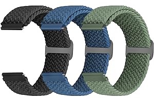 Yunshare Braided Solo Loop Elastic Strap 18mm 20mm 22mm Quick Release Watch Band Nylon Watch Strap for Samsung Galaxy/Garmin/Fossil/Amazfit/Huawei Watch Nylon Stretchy Replacement Strap Men, 3 Pcs