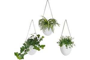 Gadgy Lot de 3 Pots Fleurs Suspendus en Céramique, Déco Support pour Plantes, Décoration Murale Salon Maison, Porte Plante Deco Scandinave Couloir