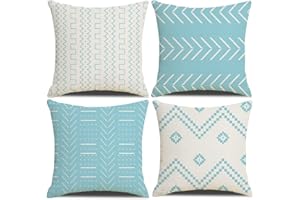 DWDC Fundas de Cojines 50 x 50 cm Fundas de Cojines Farmhouse, Juego de 4 Fundas de Cojín Cuadradas con Textura Patchwork Azul para Sofá Sofá Silla Dormitorio Decoración Moderna Hogar Oficina Sofá Jardín