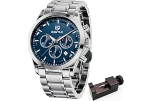 BY BENYAR BENYAR Montre chronographe pour Homme Mouvement à Quartz Montre de Sport d'affaires de Mode 30M étanche et Anti-Rayures Cadeau élégant