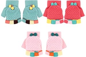 JUPSK 3 pary dziecięcych rękawiczki zimowe dzianinowe kolorowe rękawiczki bez palców kabriolet magiczne rękawiczki rozciągliwe ciepłe rękawiczki dla chłopców i dziewcząt, unisex, 4-10 lat