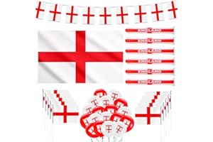 FSYKBT England Flag, 67PCS Euros Football 2024 Decorations Bundle Includes 1 England Flag Large 20 England Bunting 10 Small Handheld Flag 6 England Flag Bang Bang Stick, and 30 England Balloons for Euro 2024