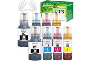 FANSHENG 113 Inchiostro Compatibile con Epson 113 Flaconi di Inchiostro per Ecotank ET-5150 ET5150 ET-5170 ET-16650 ET-16600 ET-16150 ET-15000 ET-5100 ET-5160 ET-5800 Pro ET-5850 (8 Pack 2BK/2C/2M/2Y)