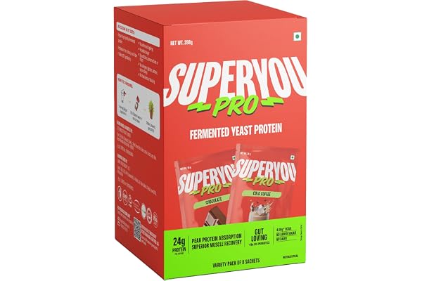 Superyou Pro Fermented Yeast Protein Isolate Assorted Box(Pack of 8) 24g Protein Higher Absorption than Plant Protein Superior Muscle Recovery Gut Friendly Vegan Protein PDCAAS of 1-288g