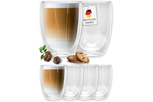 ‎FELINO Felino® Latte Macchiato Gläser doppelwandig 350ml - 6er Set Doppelwandige Gläser Cappuccino Tassen Kaffee Glas Teegläser Thermoglas