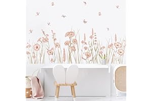 ‎SHUCHING SHUCHING Rosa Blume Wandsticker, Gartenblumen Schmetterling Wandaufkleber für Wohnzimmer Schlafzimmer Wanddeko DIY