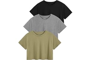 Star Vibe 3 Pack Cotton Crop Tops Gym for Women Round Neck Cropped Athletic Top Workout Yoga Tops T-Shirt Women