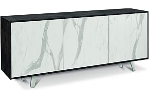 Sarmog Mobile 3 ante, Madia soggiorno moderna, Mobile tv, Madia soggiorno, 3 ante apertura push pull, Made in Italy, Kit 74x177x41 (Ossido nero/Marmo calacatta)