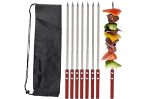 Jadin 8 PCS Brochetas de Barbacoa de Acero Inoxidable, Brochetas de Kebab Planas de 42cm, Mango de Madera Resistentes al Calor, Brochetas para Barbacoa Reutilizables, Accesorios Barbacoa con Bolsa