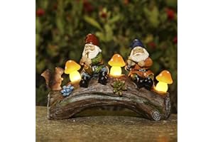 THE ENCHANTED GARDEN BRINGING GARDENS TO LIFE The Enchanted Garden Estatua de gnomos al Aire Libre, Estatua de gnomo de Resina, Funciona con energía Solar, Luces LED de jardín de Hongos, Figura de Resina para decoración de Patio, césped y Patio
