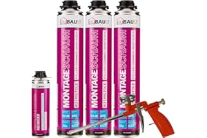 dubaust MSP24 Bauschaum Montageschaum Pistolenschaum 750ml Kombisets PU Dämmschaum hohe Schalldämmung Wärmedämmung Isolierend B2 (mit Reiniger PRS24 500ml + Schaumpistole Compact, 3x 750ml)