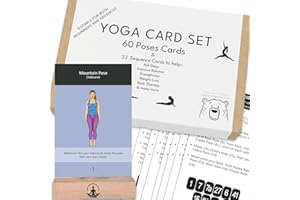 EMBRACING MINDFULNESS Yoga Cards and Sequence Deck with Wooden Holder – 60 Pose Cards + 23 Guided Sequences for Beginners and Advanced Practice