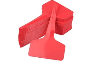 KINGLAKE Etykiety do roślin zewnętrznych, 100 szt., plastikowe, ogrodowe, do nasion, ziół, roślin doniczkowych, sadzonek warzyw, kwiatów, w kształcie litery T, 6 x 10 cm, czerwone