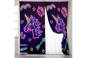 BlessLiving Purple Neon Unicorn Curtains Heart Crown Printed Living Room Bedroom Window Drapes Treatment, 1 Panel, 42" W x 63" L, Rod Pocket