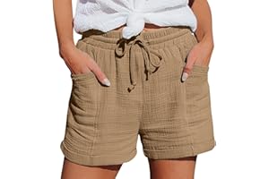 QIXIU Short Femme,Bermuda Femme，Short Lin Sport été Chic Large Fluide Shorts, Shorts et Grande Taille Élastique Short avec Poches Casual Randonnée Jogging Pantalon Court
