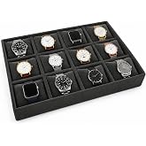 F&uuml;me S&uuml;et Saat Kutusu 12 B&ouml;lmeli Yastıklı Organizer, MDF &Uuml;zeri S&uuml;et Kaplama Takı ve Saat Saklama Kutusu, 34x24x5 cm Premium S