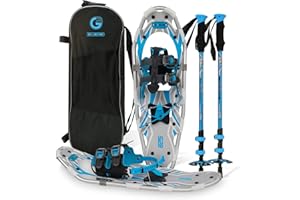 G2 GO2GETHER G2 21/25/30 Inches Light Weight Snowshoes with Toe Box, EVA Padded Ratchet Binding, Heel Lift, Flexible Pivot Bar, Durable Back Strap, Set with Trekking Poles, Carrying Bag, Snow Baskets, Orange/Blue/Red Available