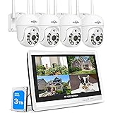 【5MP PTZ+3TB HDD】Hiseeu 5MP Kit Videosorveglianza PTZ WiFi Esterno con 12" LCD Monitor,10CH NVR 4X5MP PTZ Telecamera,Visione 