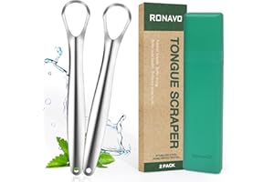 RONAVO Tongue Scraper with Travel Cases for Adults & Kids, Easy to Use, Stainless Steel (Medical Grade), Fights Bad Breath, Healthy Oral Care, Tongue Cleaners for Small Mouth(2 Pack)