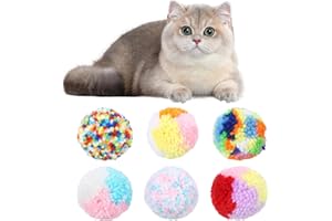 FdcLixuvol 6 PCS Cat Pom Pom Balls, Kitten Toy Cats Balls Toy Multicolor Cat Toys for Indoor Cats Kitty Yarn Puffs Small Plush Soft Ball Lightweight Interactive Indoor Kitten Chasing Toys