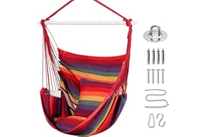 Goutime Schaukel Stuhl Große Hängematte Stuhl Weiche Baumwolle mit 2 Sitzkissen Kissen mit Tragetasche Hängeschaukel Outdoor & Indoor,Hängesitz für Erwachsene & Kinder bis 330Lbs (Regenbogen)