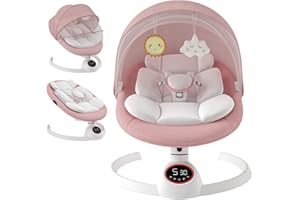 Babywippe Elektrisch Neugeborene bis 9 kg, Klappbar Bluetooth Babyschaukel Elektrisch mit 5 Schwinggeschwindigkeiten, 3-stufigem Timer und Fernbedienung, Tragbar Leicht Wippe Baby Elektronisch (Rosa)