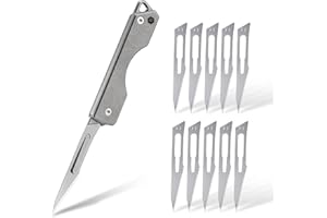 KeyUnity Cuchillo plegable de titanio KK01S, cuchillo de bolsillo EDC utilitario con hoja reemplazable #11, para caza al aire libre, camping, pesca, senderismo para hombres y mujeres