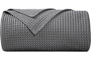 PHF 100% Cotton Waffle Blanket 130x150cm - Soft Throw Blanket for Adults and Kids-Perfect Blanket Layer for Couch Bed Sofa- Elegant Home Decoration - Single/Travel Size-Charcoal