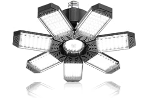 HAPYLUMI 200W Eclairage Garage - 20000LM Puissant Plafonnier LED Garage à 7 Panneaux Ajustables, 6500K Lampe Atelier E26 / E27 Plafond pour Magasin, Entrepôt, Cave, Sous-sol, Grenier