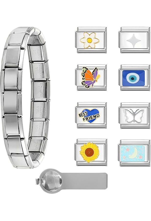 Fablinks Italian Charm Bracelet Letter Charms 9mm Initials - Stainless Steel Gold Modular Alphabet Links For Women & Men