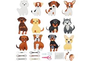 Vicloon 12PCS Confezione da Cucito in Feltro per Bambini, Kit Fai Da Te in Feltro, Bambini Regali Creativi e Materiali Artigianato, Kit da Cucire Set per Bambini Educativi e Principianti (Cane)