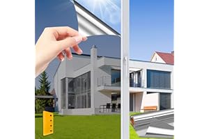 Pellicola Specchio Protezione Solare, NEEMOSI Pellicola Oscurante per Vetri Finestre, Pellicola di Protezione Della Privacy e dei Raggi UV,Pellicola Specchio per Vetri(Argento,90 * 400cm)