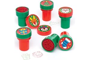 Baker Ross AT251 Christmas Self-Inking Stampers, Arts and Crafts for Kids (Pack of 10), Assorted, 15 x 8 x 4 Centimeters