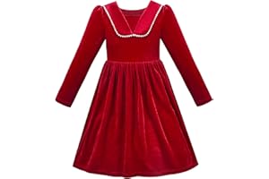 Sunny Fashion Vestido para niña Navidad Sombrero Rojo Terciopelo Manga Larga Fiesta 4-14 años
