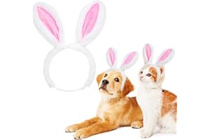 Weewooday Ostern Haustier Hasenohren Stirnband Süßer Flauschiger Katzen Hasenohren Haarreif Weiches Warmes Haustier Hasenohren Haarband für Hunde Katzen Welpen Kopfzubehör Ostern Party Kostüm, L