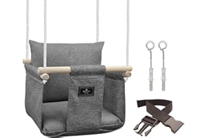 NATILU® Balançoire Bébé Set Interieur Extérieur en Bois | Silver | Hauteur Réglable | Balancelle Siège de Jardin, Maison | Corde Balancoire pour Bebe et Enfant | Swing à partir de 6M+