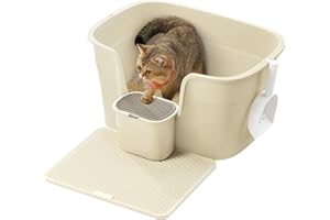 Feandrea Lettiera per Gatti in Casa, Extra Larga con Lati Rialzati, con Tavola Raccogli Lettiera, Scatola Portaoggetti, Paletta, per Più Gatti di Taglia Grande, Beige Sabbia PPT003L01