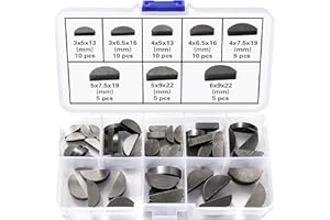 Lyeteung 60 PCS 8 Sizes 3-4-5-6 mm Woodruff Key Assortment Kit, Carbon Steel Woodruff-Key, Feather Key Assortment, Flywheel Pulley Crank Way Key Assortment Kit, for Fasteners Mechanical Industry
