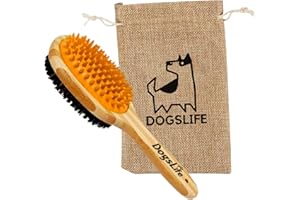 DOGSLIFE Bamboo Dog Brush with Silicone Massager for Dog Grooming | Massaging & Bathing | Free Reusable Eco-friendly Bag | Proven Double Sided Pet Brush Perfect For Long, Medium & Short Haired Dogs.…