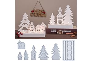YODOYO Silikonformen Gießformen Weihnachten, 7-tlg. Silikonform Kerzenhalter Weihnachten, Teelichthalter Gips Epoxidharz Formen, Haus Weihnachtsbaum Gießformen Silikon, DIY Tischdeko und Geschenk