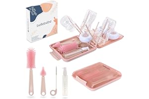 BELLEBEBE Ensemble Goupillon Biberon avec Égouttoir Biberon Bébé - Brosse Biberon et Sèche-Biberon Portable - sans BPA - Pliable et Compact