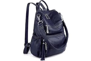 UTO Laptop Backpack Womens Teenage Girls School Bag Ladies Travel Rucksack Multi Compartments Anti Theft Pocket PU Leather Dark Blue