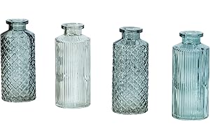 LEVANDEO Lot de 4 vases en verre vert H 14 cm gris - Décoration de table printemps - Décoration de fleurs - Vase décoratif