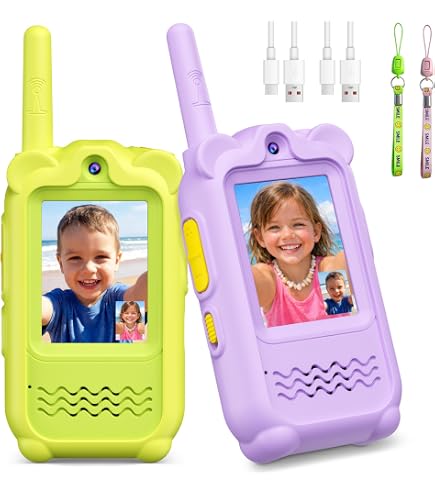 Talkie-walkie Vidéo Enfant Rechargeable – Appel Visuel, 3 Effets Vocaux, 7 Filtres – Sans Wi-Fi – Autonomie 1000mAh – Cadeau 3-8 Ans