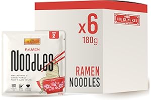 Lee Kum Kee Ramen Noodles 180 g (Pack of 6) - Asian Ramen, Ready in 3 Minutes, Hand-made Style, Tender Smooth Texture for Ramen Soup and Stir-fry, Serves 2 per Pack